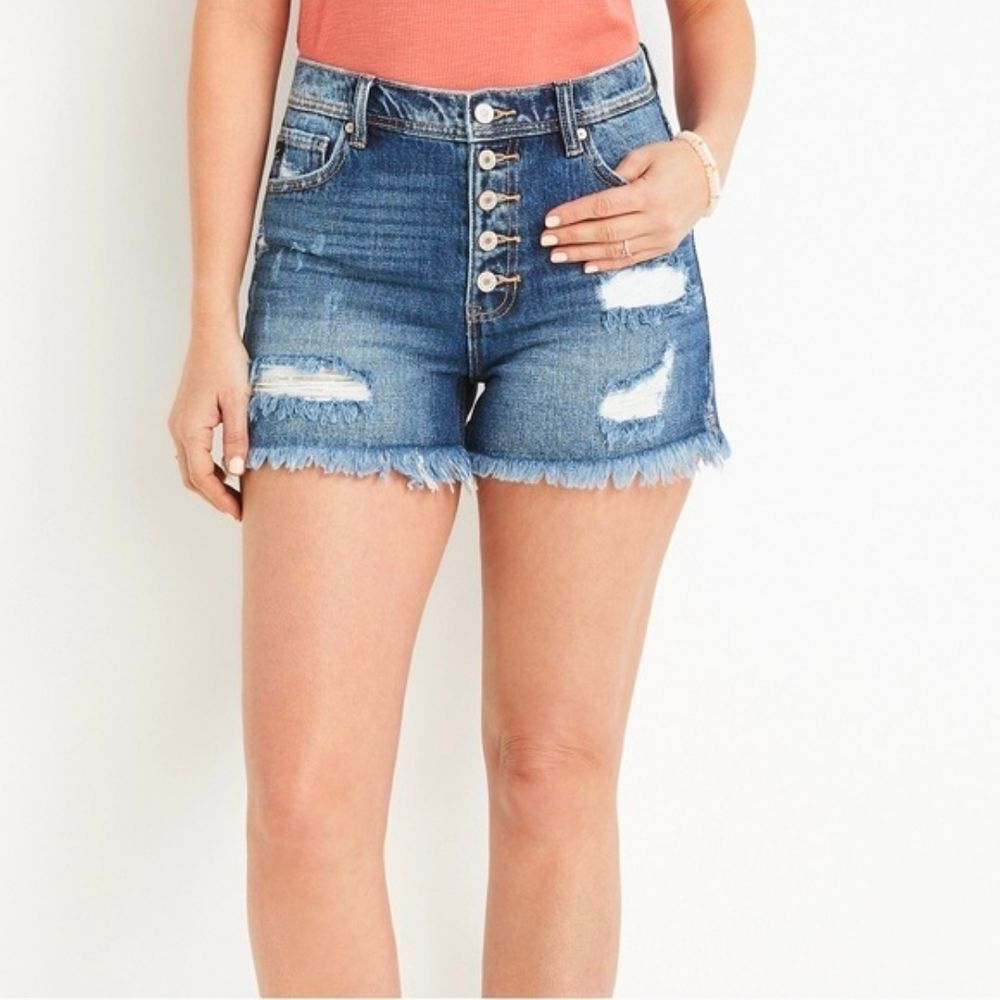 KanCan Blue Distressed Button-Fly Jean Shorts Size 31